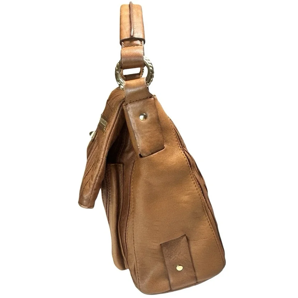 Betsey Johnson Hobo Satchel Bag Purse Softsided Boho Slouchy Studded Light Brown